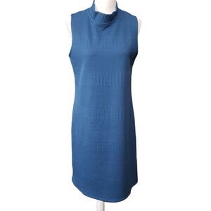 CHELSEA TAYLOR Mock Neck Teal Knit Dress